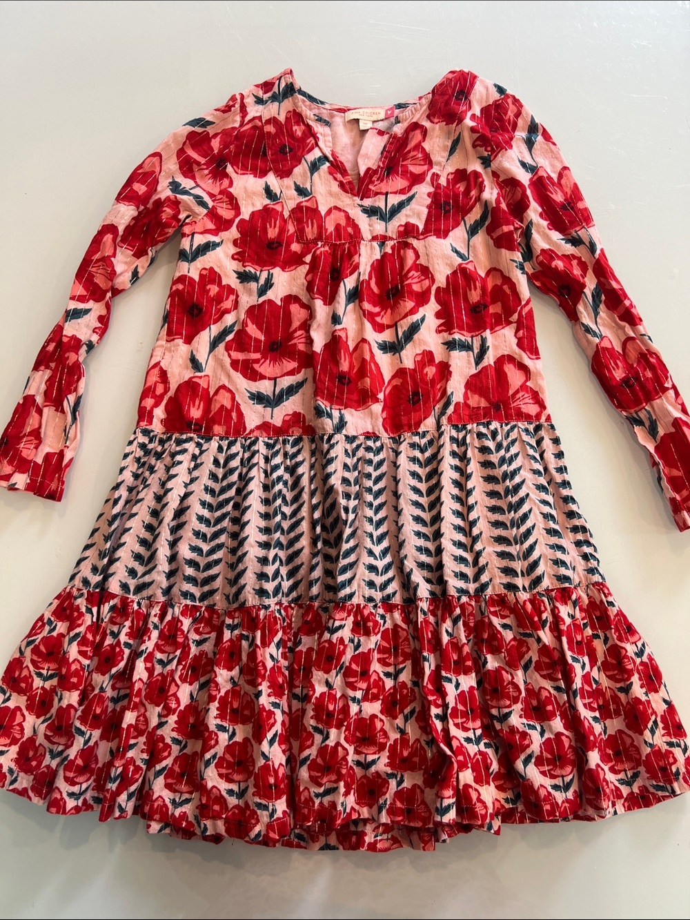 Pink Chicken Girls Pink Floral Tiered Long-Sleeve Dress